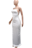 Sexy Solid Color Feathers Spaghetti Strap Long Dresses