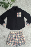 Casual Plaid Pocket Turndown Collar Long Sleeve Two Pieces