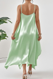 Sexy Solid Color Patchwork Spaghetti Strap Irregular Dresses