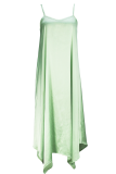 Sexy Solid Color Patchwork Spaghetti Strap Irregular Dresses