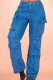 Casual Solid Color Pocket Mid Waist Loose Denim Jeans