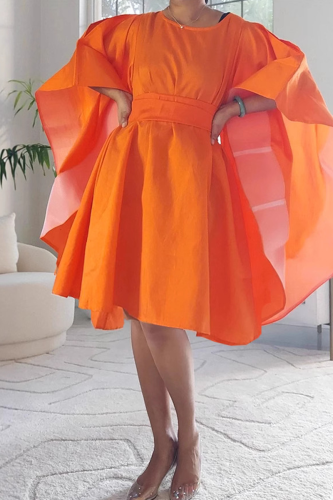 Casual Solid Color Patchwork O Neck Irregular Dresses