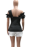 Sexy Solid Color Irregular Flounce Off Shoulder T-Shirts