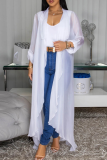 Casual Solid Color See-Through Cardigan Collar Outerwear
