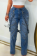 Casual Solid Color Rivets Mid Waist Regular Denim Jeans
