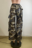 Casual Camouflage Print Pocket Loose High Waist Full Print Bottoms