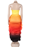 Sexy Ombre Print Ruched Flounce Sleeveless Two Pieces
