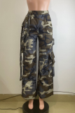 Casual Camouflage Print Pocket Loose High Waist Full Print Bottoms