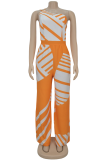 Casual Print Pocket Oblique Collar Loose Jumpsuits(No Pockets)