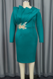 Elegant Solid Color Embroidered O Neck Wrapped Skirt Dresses