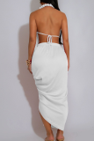 Sexy Solid Color Slit Ruched Halter Irregular Dresses