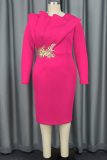 Elegant Solid Color Embroidered O Neck Wrapped Skirt Dresses