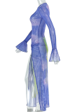 Elegant Print Slit O Neck Long Dresses