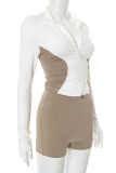 Casual Zipper Contrast O Neck Long Sleeve Two Pieces