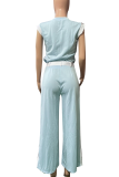 Casual Contrast O Neck Sleeveless Two Pieces