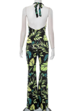 Sexy Print Backless Halter Regular Jumpsuits