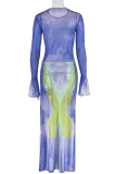 Elegant Print Slit O Neck Long Dresses