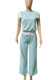 Casual Contrast O Neck Sleeveless Two Pieces