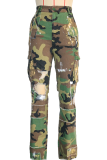 Casual Camouflage Print Ripped Straight Mid Waist Conventional Full Print Bottoms