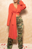 Casual Camouflage Print Ripped Straight Mid Waist Conventional Full Print Bottoms