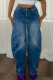 Casual Solid Color Pocket Zipper Mid Waist Loose Denim Jeans