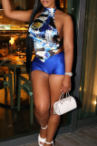 Sexy Print Turtleneck Sleeveless Two Pieces