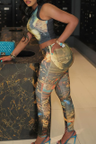 Sexy Print O Neck Short Sleeve Two Pieces