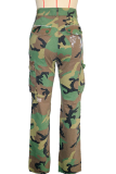 Casual Camouflage Print Ripped Straight Mid Waist Conventional Full Print Bottoms