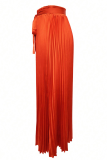 Casual Solid Color Pleated Loose Mid Waist Conventional Solid Color Bottoms