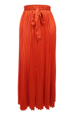 Casual Solid Color Pleated Loose Mid Waist Conventional Solid Color Bottoms
