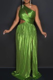 Sexy Solid Color Hollow Out Slit Oblique Collar Long Dresses