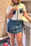 Sexy Solid Color Pocket Zipper Zipper Collar Wrapped Skirt Dresses