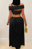 Sexy Solid Color Hollow Out Off Shoulder Long Dresses