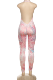 Sexy Print Backless Halter Skinny Jumpsuits