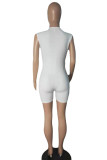 Fashion Casual Solid Basic V Neck Short Sleeve Skinny Romper
