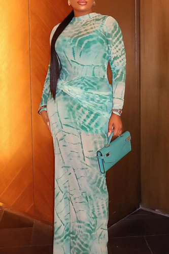 Elegant Print O Neck Long Dresses
