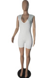 Fashion Casual Solid Basic V Neck Short Sleeve Skinny Romper