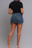 Sexy Solid Color Pocket Zipper Zipper Collar Wrapped Skirt Dresses