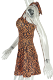 Sexy Print Backless Halter A Line Dresses