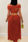 Sexy Solid Color Hollow Out Off Shoulder Long Dresses