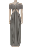 Sexy Solid Color Hollow Out Off Shoulder Long Dresses