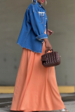 Casual Solid Color Buckle Turndown Collar Long Sleeve Regular Denim Jacket