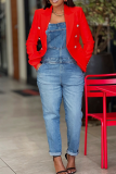 Casual Solid Color Pocket Spaghetti Strap Sleeveless Regular Denim Jumpsuits