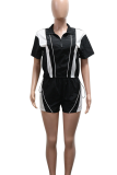Casual Zipper Contrast Zipper Collar Half Sleeve Two Pieces