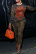 Sexy Print Zipper O Neck Skinny Jumpsuits