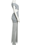 Sexy Solid Color Hollow Out Backless Asymmetrical Collar Evening Dresses