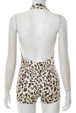 Sexy Leopard Print Backless Halter Skinny Rompers