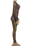 Sexy Print Zipper O Neck Skinny Jumpsuits