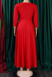Casual Solid Color Pocket Strap Design O Neck Irregular Dresses