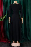 Casual Solid Color Pocket Strap Design O Neck Irregular Dresses